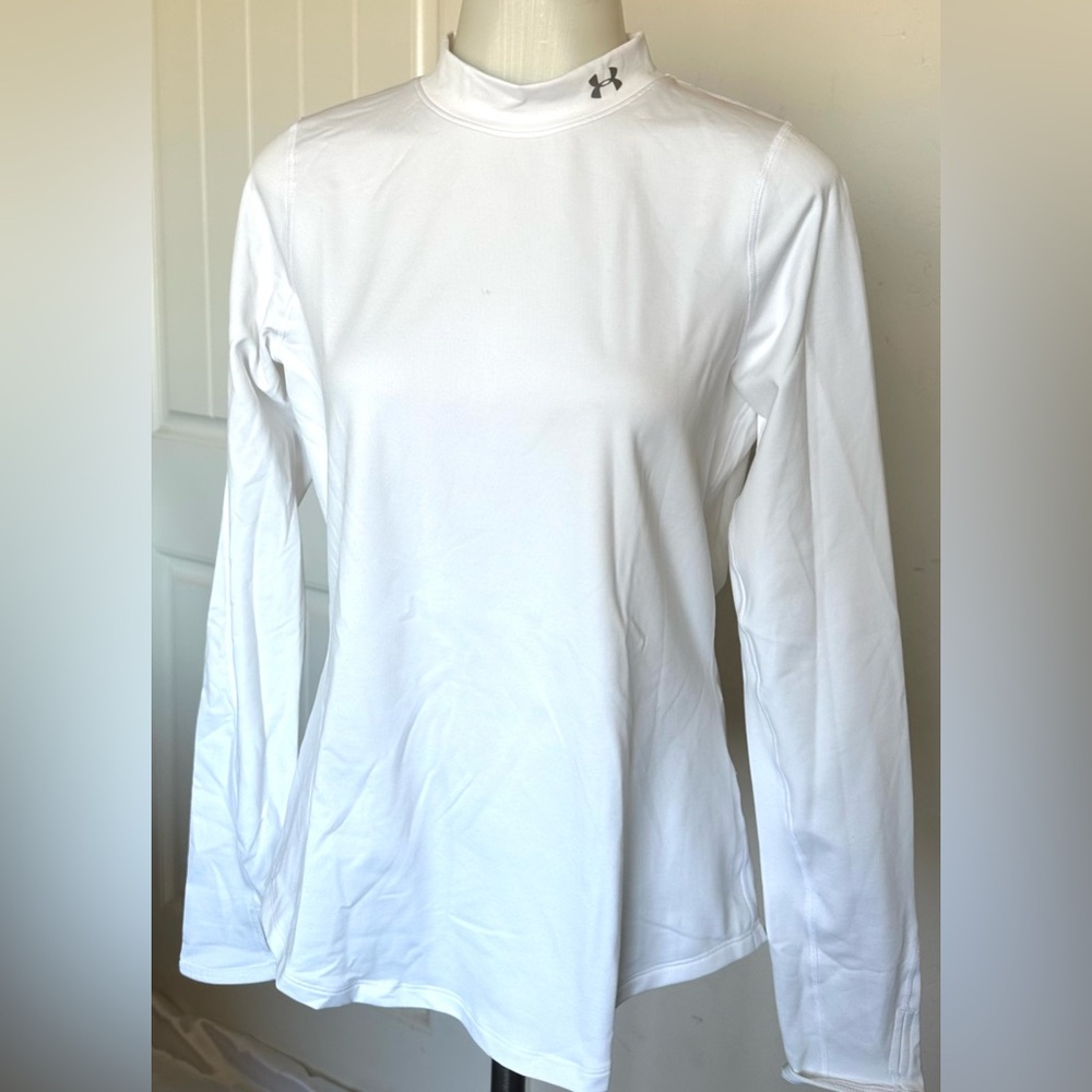 Under Armour White Fitted Long Sleeve wicking with Mandarin Collar